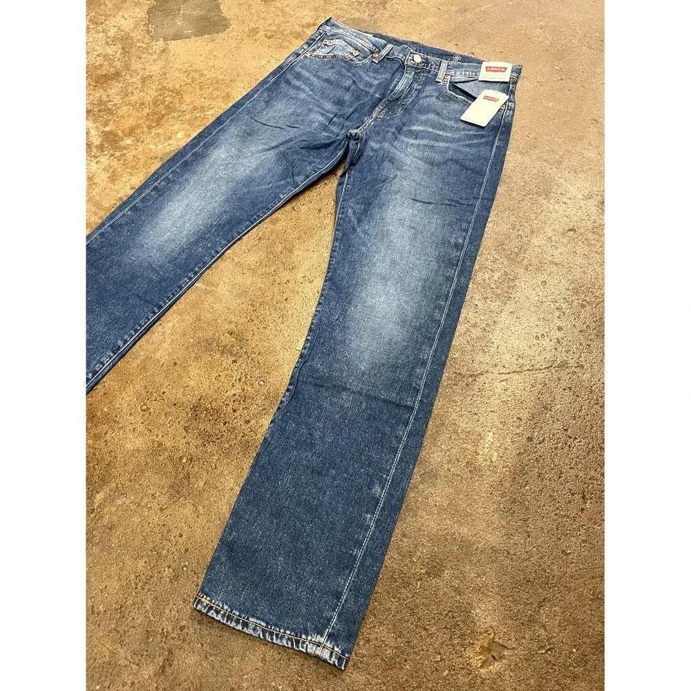 Levi's 502 Straight Jeans Mens‎ 32x32 Blue Whiskering Denim Logo Cotton Stretch